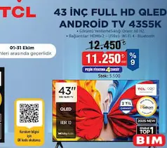 TCL 43S5K 43 İNÇ FULL HD QLED ANDROİD TV AKILLI TELEVİZYON